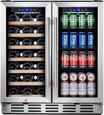 Kalamera Wine and Beverage Refrigerator, 30 inch Wine Fridge Dual Zone Hold 33 Bottles and 96 Cans, Digital Touch Control, Built-In or Freestanding