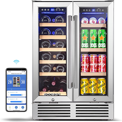 Best Mini Fridge For Beer And Wine: Bodega Wine and Beverage Refrigerator, 24 Inch Dual Zone Cooler, With Smart APP Control And 2 Safety Locks